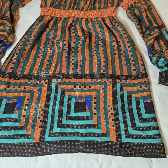 Anna Sui 2008 Silk Dress Long Sleeve Elasticized‎ Smocking  Flare Size 2 XS - Picture 4 of 8